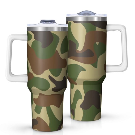 Camouflage 40oz Tumbler– Stainless Steel Insulated Tumbler with Handle and Straw, Large Capacity Travel Cup for Hot & Cold Drinks