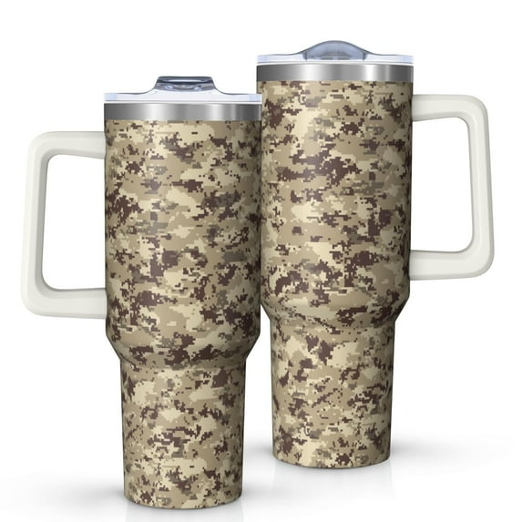 Camouflage 40oz Tumbler– Stainless Steel Insulated Tumbler with Handle and Straw, Large Capacity Travel Cup for Hot & Cold Drinks