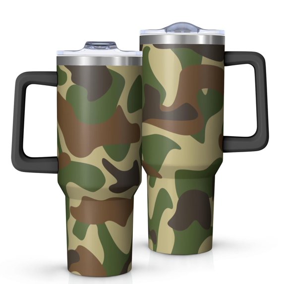 Camouflage 40oz Tumbler– Stainless Steel Insulated Tumbler with Handle and Straw, Large Capacity Travel Cup for Hot & Cold Drinks