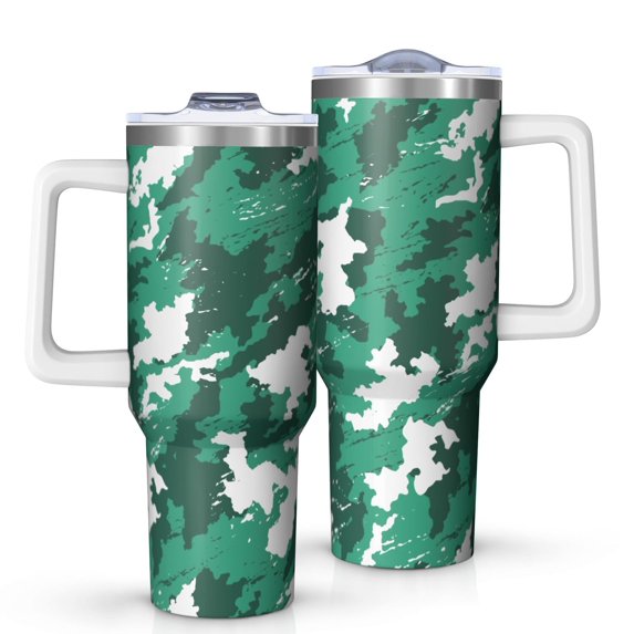 Camouflage 40oz Tumbler– Stainless Steel Insulated Tumbler with Handle and Straw, Large Capacity Travel Cup for Hot & Cold Drinks