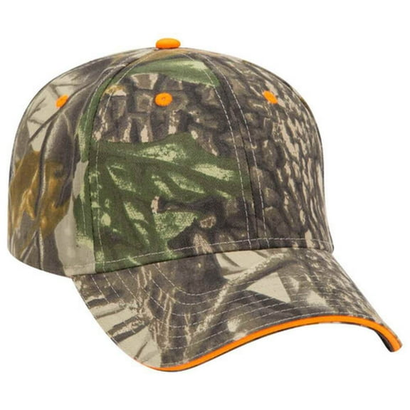 Men’s Camouflage 6 Panel Adjustable Low Profile Baseball Cap, Khaki/Black/Dark Green/Neon Orange