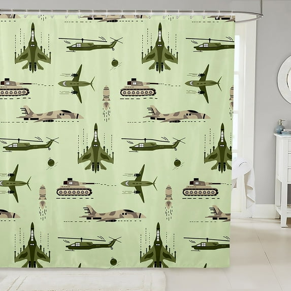 Camouflage Airplane 72"Wx72"L Fabric Shower Curtain Military Vehicle Shower Curtain Teens Men,Army Car Armored Truck Bathroom Shower Curtain Sets Retro Warcraft Bath Curtain