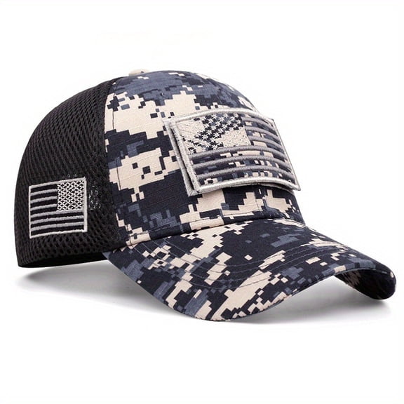Camouflage American Flag Embroidered Mesh Cap Outdoor Tactical Breathable Baseball Cap Unisex Sunshade Trucker Cap Fashion Trend
