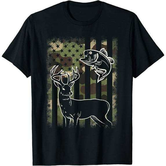Camouflage American Flag Fishing Deer Hunting Hunter Softstyle Unisex T-Shirt,Black Color,Size XL