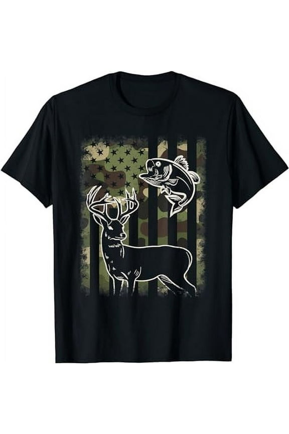 Camouflage American Flag Fishing Hunting Hunter Deer Fish T-Shirt