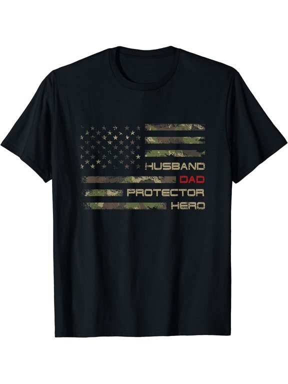 Camouflage American Flag Husband Dad Protector Hero Father T-Shirt Unisex S-5XL Hot Trending Shirt, Vintage Birthday Gift