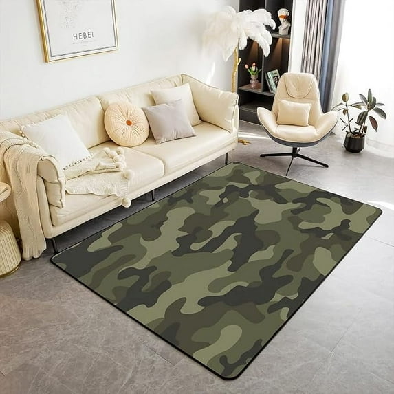 Camouflage Area Rug, Camo Indoor Floor Mat Camouflage Print Rugs For Bedroom Living Room Decor Green Accent Rug 3' x 4'