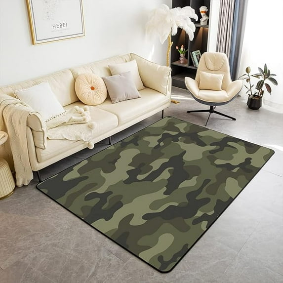 Camouflage Area Rug, Camo Indoor Floor Mat Camouflage Print Rugs For Bedroom Living Room Decor Green Accent Rug 3' x 5'