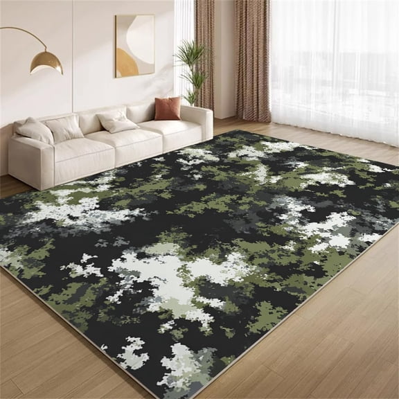 Camouflage Area Rugs, Grunge Black Green Texture Carpet, Washable Non Slip Low Pile Soft Rug for Living Room Bedroom Study Decor Mat 2ftx3ft