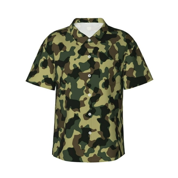 Camouflage Army Green Hawaiian Shirts For Men, Summer Short-Sleeve Relaxed-Fit Button-Down Shirts 3x-Large