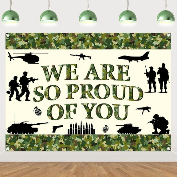 Camouflage Army We are So Proud of You Backdrop Military Theme Banner for Graduation Welcome Home Going Away Parties