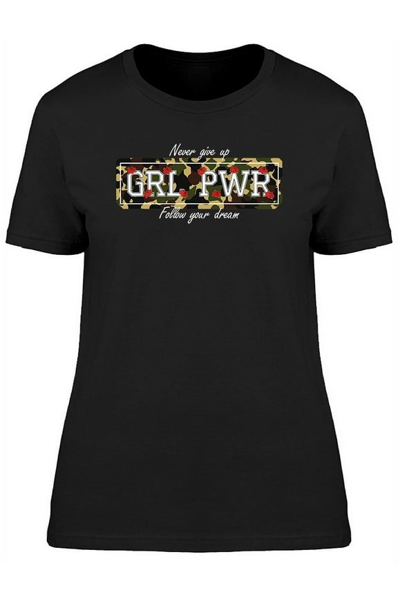 Camouflage Art Girl Power Phrase T-Shirt Women -Image by Shutterstock, Female Large
