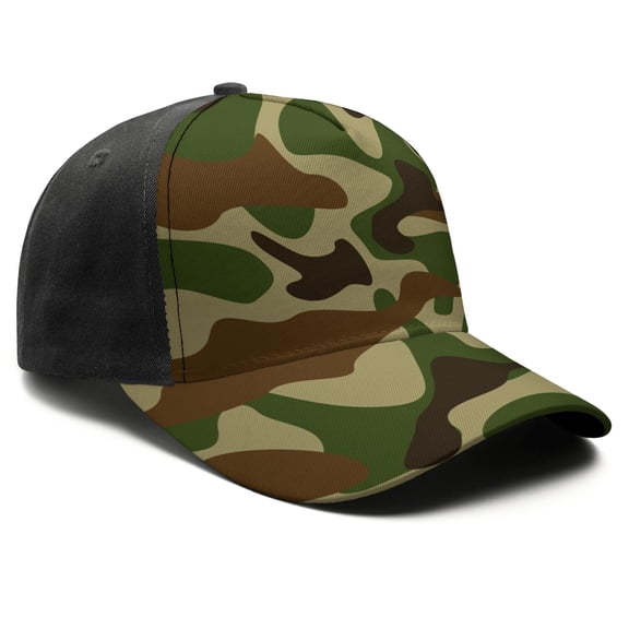 Camouflage Baseball Cap Adjustable Size – Stylish Spliced Design Trucker Hat, Dad Hat with Full Print Front & Brim, Breathable Cotton Blend Snapback for Sports, Travel & Daily Wear
