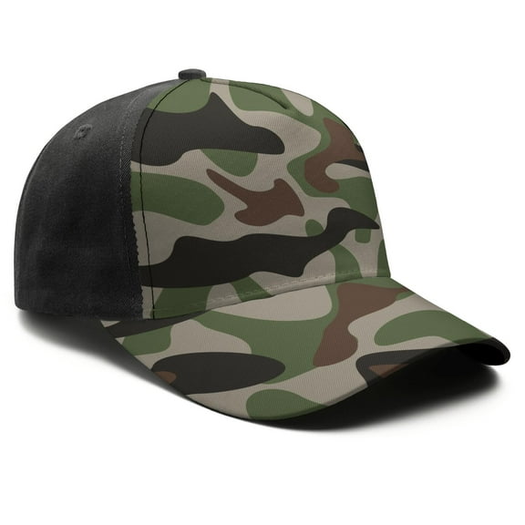 Camouflage Baseball Cap Adjustable Size – Stylish Spliced Design Trucker Hat, Dad Hat with Full Print Front & Brim, Breathable Cotton Blend Snapback for Sports, Travel & Daily Wear