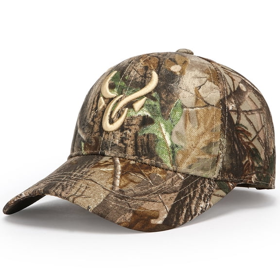 Camouflage Baseball Cap for Men, Outdoor Fishing Hat with Embroidery,adjustable,green bull  head logo