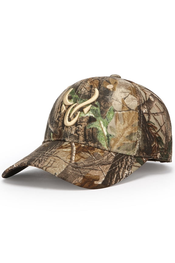Camouflage Baseball Cap for Men, Outdoor Fishing Hat with Embroidery,adjustable,green bull head logo