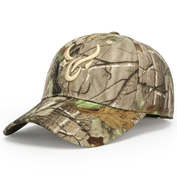 Camouflage Baseball Cap for Men, Outdoor Fishing Hat with Embroidery,adjustable,khaki bull head logo