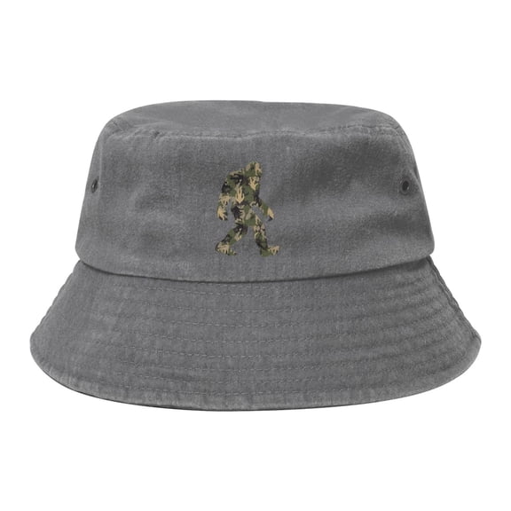 Camouflage Bigfoot Washed Bucket Hat For Men Women Denim Bucket Hat Sun Hat Cowboy Fishing Beach Hat