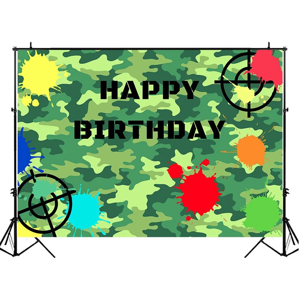 Camouflage Birthday Backdrop for Photography Shooting Target Boy