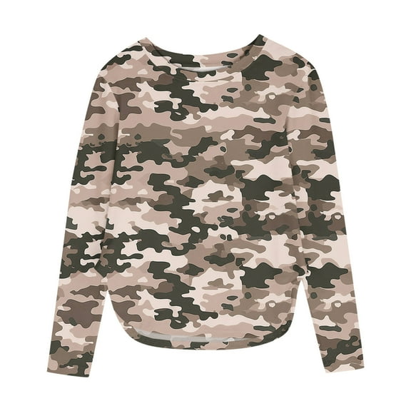 Camouflage Boy Girl Camo Slit Camouflage Going Out T Shirts for Kids Girl Boy Fall Summer Long Sleeve Boat Neck Print Slimming Tunic Tops T shirt Child 2025 Clothing 11 Year
