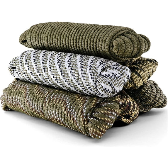 Camouflage Braided Rope 3/8 Inch All Purpose Utility Cord Lightweight Strong Versatile Minimal Stretch Strand Excellent Knot Retention Perfect for Hunting, Camping, Fishing (Random Color)- by Pildex