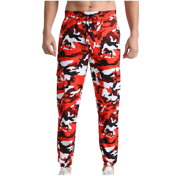 Camouflage Cargo Pants for Men Multi Pockets Casual Joggers Stretch Twill Drawstring Hiking Outdoor Sweatpants