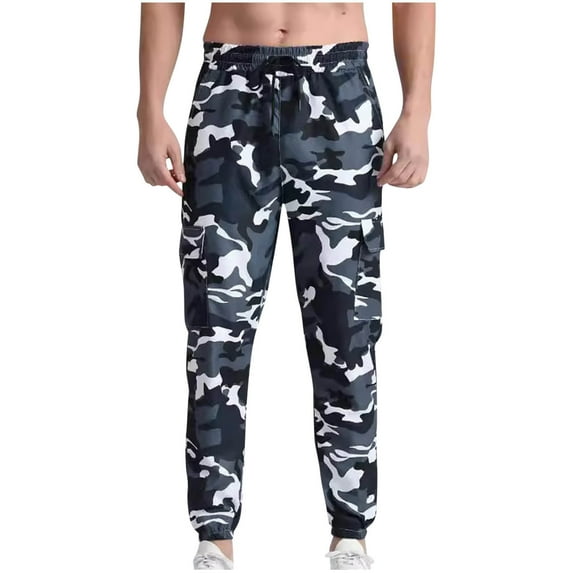 Camouflage Cargo Pants for Men Multi Pockets Casual Joggers Stretch Twill Drawstring Hiking Outdoor Sweatpants