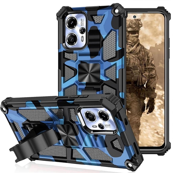 Camouflage Case for Motorola Moto G13 with Magnetic Kickstand, Built-in 360° Rotate Ring Stand Magnetic Car Mount Phone Cover Case for Motorola G23 4G/G53 5G/G13 MC Dark Blue