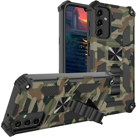Camouflage Case for Samsung Galaxy A14 5G with Magnetic Kickstand, Built-in 360° Rotate Ring Stand Magnetic Car Mount Phone Cover Case for Samsung Galaxy A14 4G/5G MC Army Green