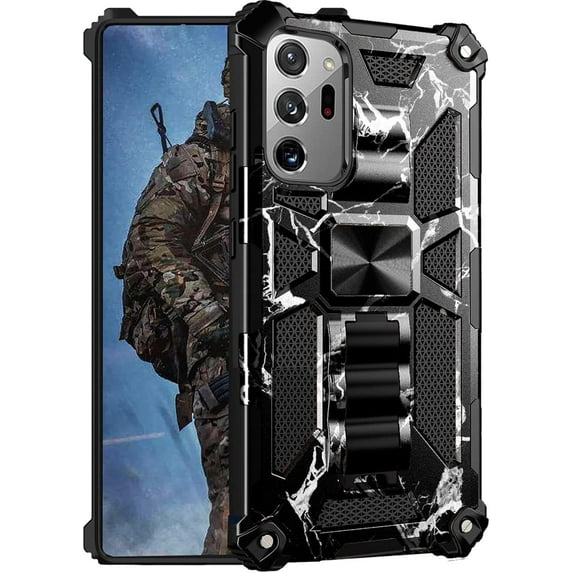 Camouflage Case for Samsung Galaxy Note 20 Ultra with Magnetic Kickstand, Built-in Rotate Ring Stand Magnetic Car Mount Cover Case Phone Cover Case for Galaxy Note 20 Ultra MC Marble Black