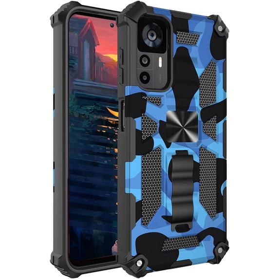 Camouflage Case for Xiaomi 12T Pro with Magnetic Kickstand, Redmi K50 Ultra Case, Built-in 360° Rotate Ring Stand Magnetic Car Mount Phone Cover Case for Xiaomi 12T/Pro MC Dark Blue