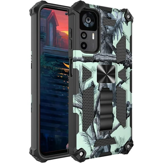 Camouflage Case for Xiaomi 12T Pro with Magnetic Kickstand, Redmi K50 Ultra Case, Built-in 360° Rotate Ring Stand Magnetic Car Mount Phone Cover Case for Xiaomi 12T/Pro MC Mint Green