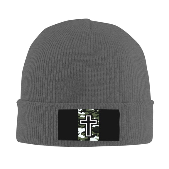 Camouflage Christian Cross Insignia Knit Beanie For Men Women Slouchy Beanie Hats Winter Knit Caps Soft Ski Hat Unisex Knitted Hat