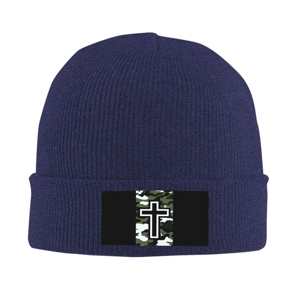 Camouflage Christian Cross Insignia Knit Beanie For Men Women Slouchy Beanie Hats Winter Knit Caps Soft Ski Hat Unisex Knitted Hat