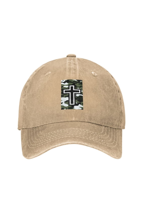 Camouflage Christian Cross Insignia Unisex Adult Washed Denim Cotton Sport Outdoor Baseball Cap Adjustable Cowboy Baseball Hat