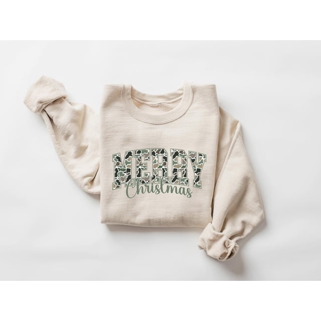 Camouflage Christmas Sweatshirt, Camo Merry Christmas Sweater, Camo Hunting Christmas Sweatshirt, Hunting Xmas Shirt, Hunting Wife Sweater