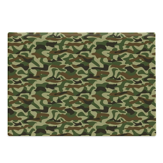 Camouflage Cutting Board, Squad Uniform Design with Vivid Color Scheme Hunting Camouflage Pattern, Decorative Tempered Glass Cutting and Serving Board, Large Size, Green Brown Khaki, by Ambesonne