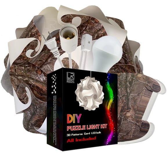 Camouflage DIY Puzzle Lamp Kit Cord & LED Bulb Included Jigsaw Medium Light (makes 13" Globe lantern) Active