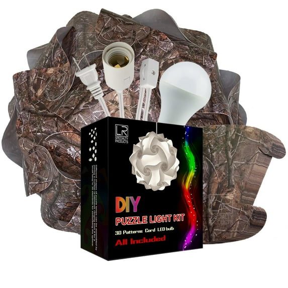 Camouflage DIY Puzzle Lamp Kit Cord & LED Bulb Included Jigsaw Medium Light (makes 13" Globe lantern) Active