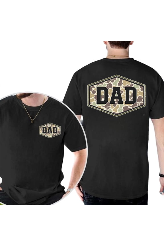 Camouflage Dad Double Sided T-Shirt – Retro Varsity Dad Tee with Duck Camo Graphic, Classic Father’s Day Gift Shirt for Men