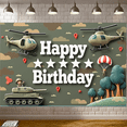 thumbnail image 1 of Camouflage Design Birthday Banner Army Theme Helicopter Motif Tank Graphic Adventure for Kids Party Celebration Outdoor Venue Event Background, 1 of 2