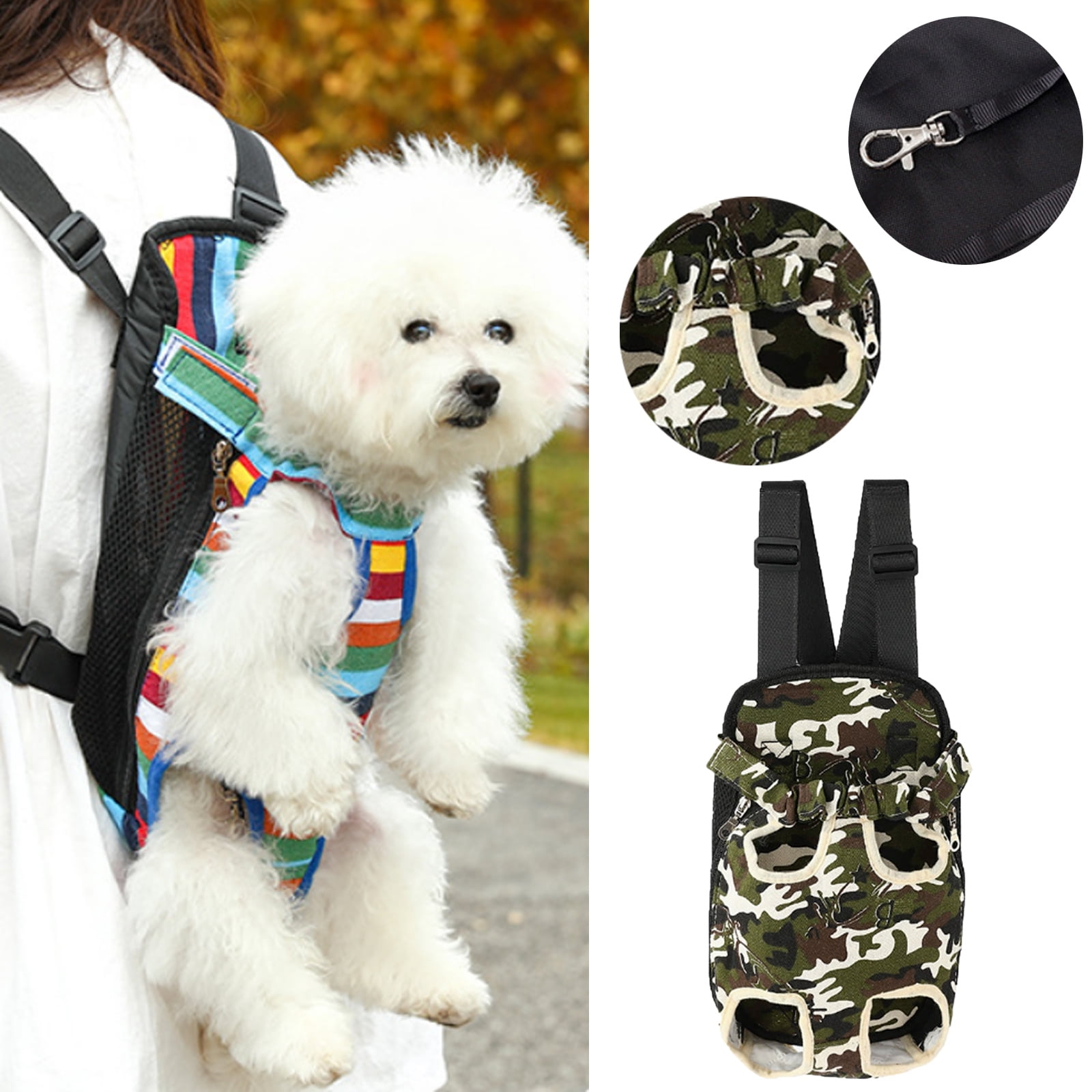 Camouflage Dog Backpack Carrier, Breathable Canvas Pet Chest Bag for Small Dogs and Cats, Hands-Free Legs Out Travel Bag, Outdoor Gear, Perfect Easter Gifts for Pet Lovers, Camouflage Size:S