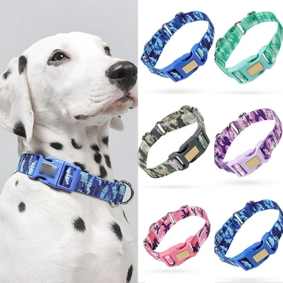 Camouflage Dog Collar Double-Ring Pet Collar Adjustable Outdoor Neck Strap for Small and Large Dogs Durable Heavy Duty Nylon Material for Training Walking Blue