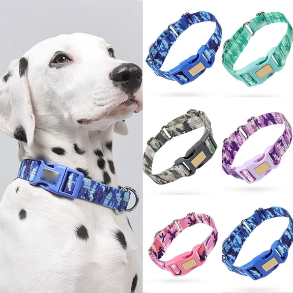 Camouflage Dog Collar Double-Ring Pet Collar Adjustable Outdoor Neck Strap for Small and Large Dogs Durable Heavy Duty Nylon Material for Training Walking Purple