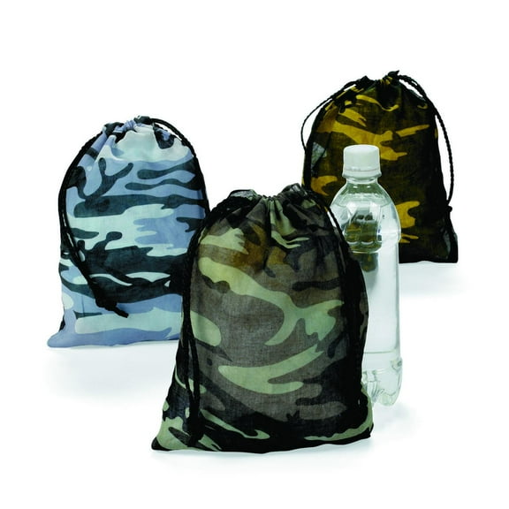 Camouflage Drawstring Bag - Party Favors - 12 Pieces