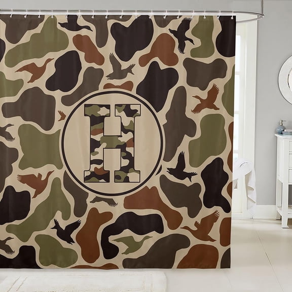 Camouflage Duck Shower Curtain Initial Letter X Waterproof Hunting Wildlife Bath Curtain for Bathroom Showers Personalized Classic Military
