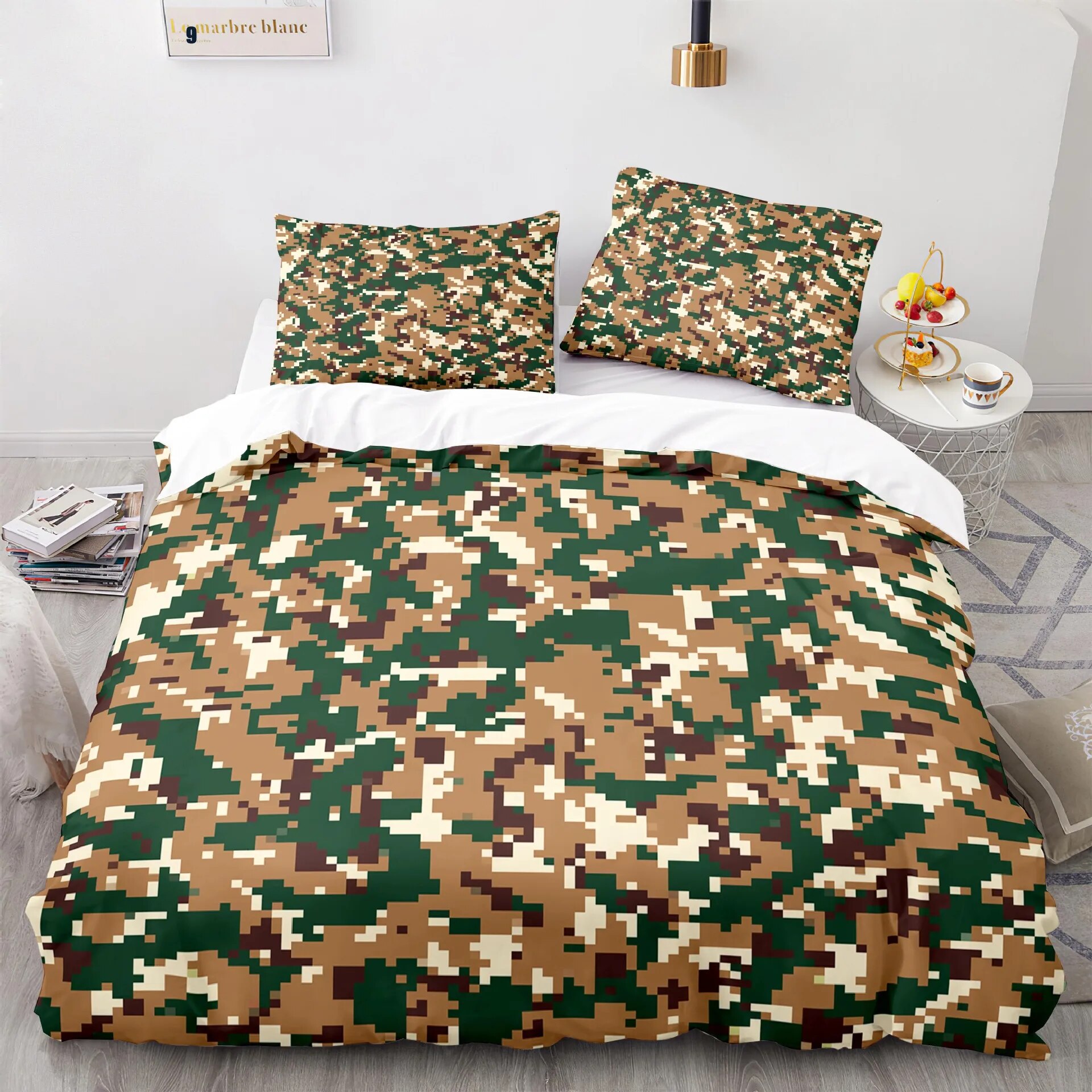 Camouflage Duvet Cover Set Monochrome Attire Pattern Concealing Hiding
