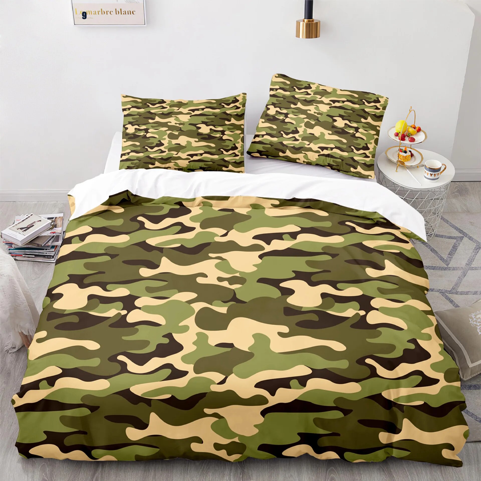 Camouflage Duvet Cover Set Monochrome Attire Pattern Concealing Hiding