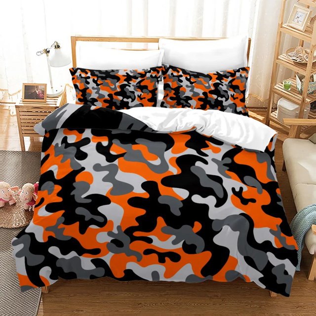 Camouflage Duvet Cover Set Vibrant Camouflage Lattice Like Service Theme Modern Design King Size
