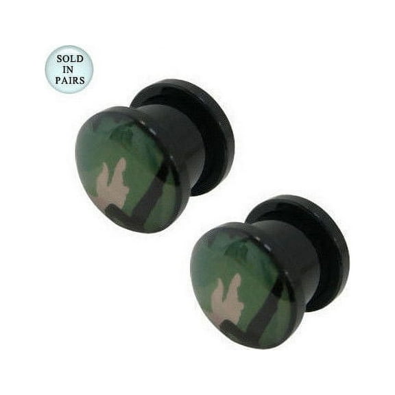 Camouflage Ear Plug Gauges Acrylic Screw Fit - 10 Gauge to 00G